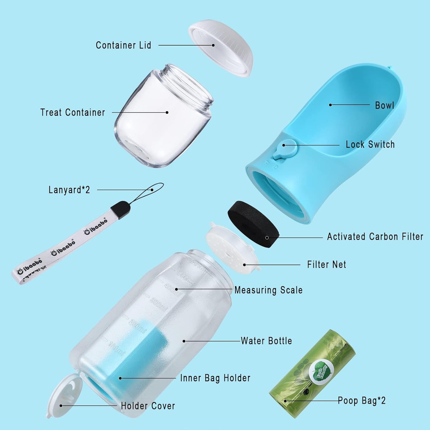 Dog Water Bottle with Food Container