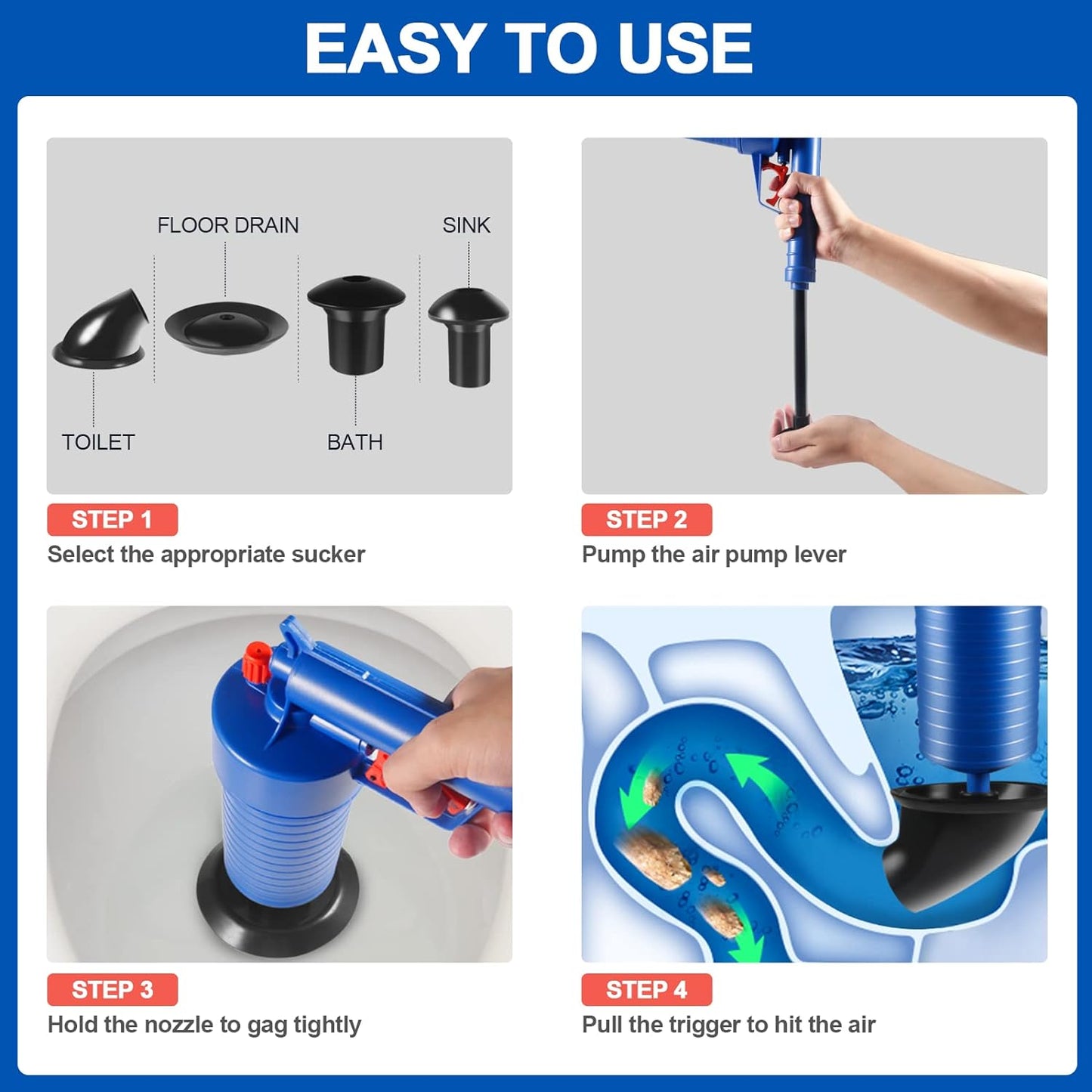 Drain Blaster Air Toilet Sink Plunger Gun Drain Clog...