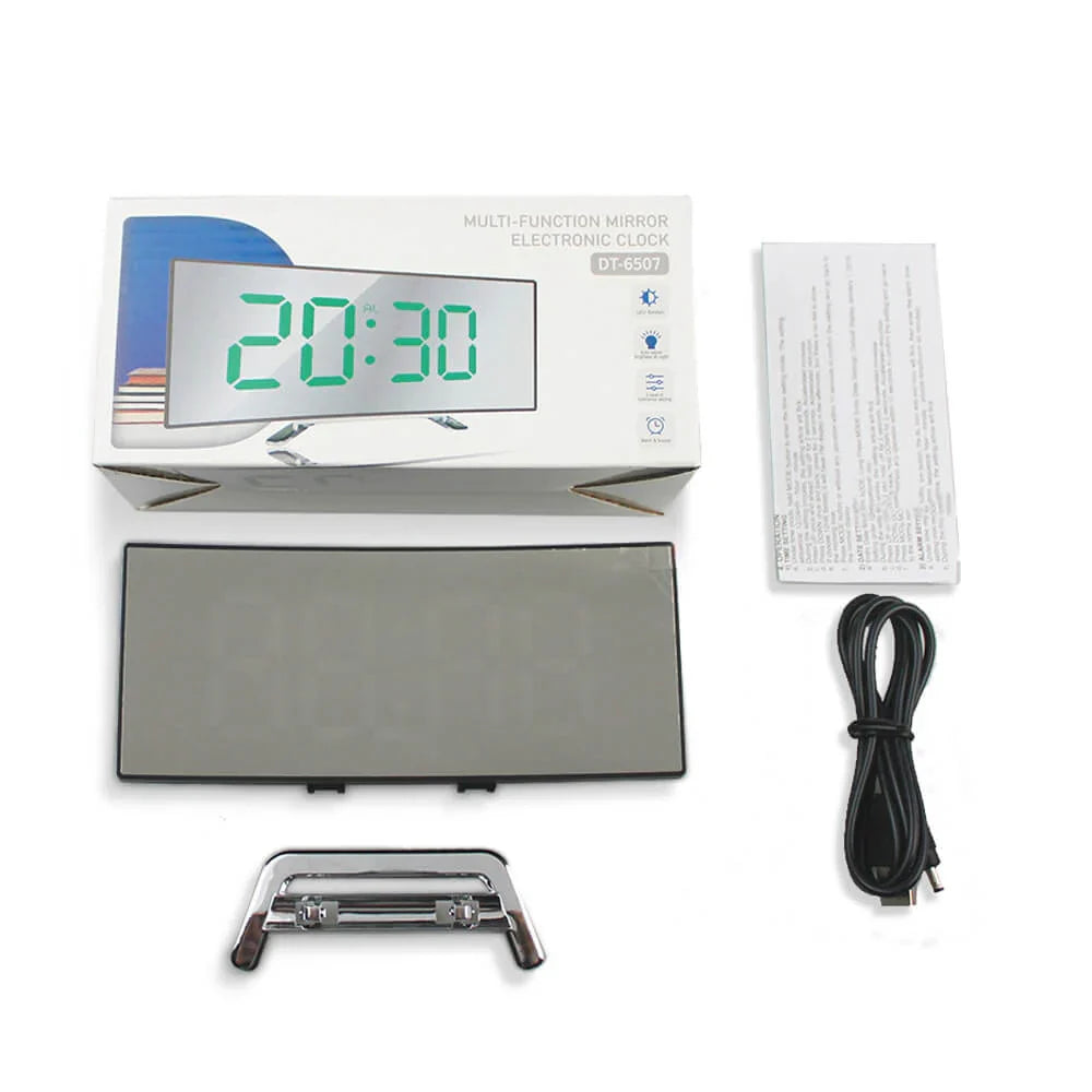 Curved LED Digital Alarm Clock with Mirror Display and...