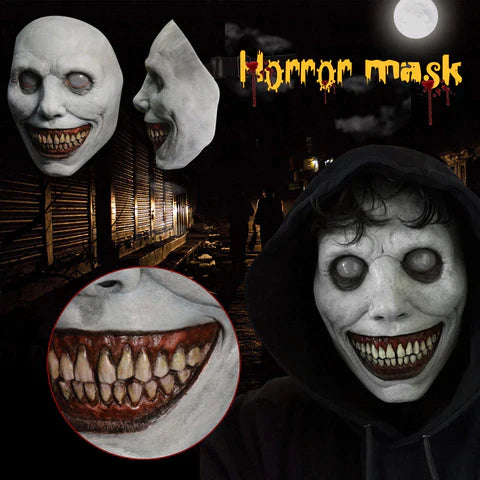 Creepy Smiling Face Evil Mask - Creepy White Eyed Demon...