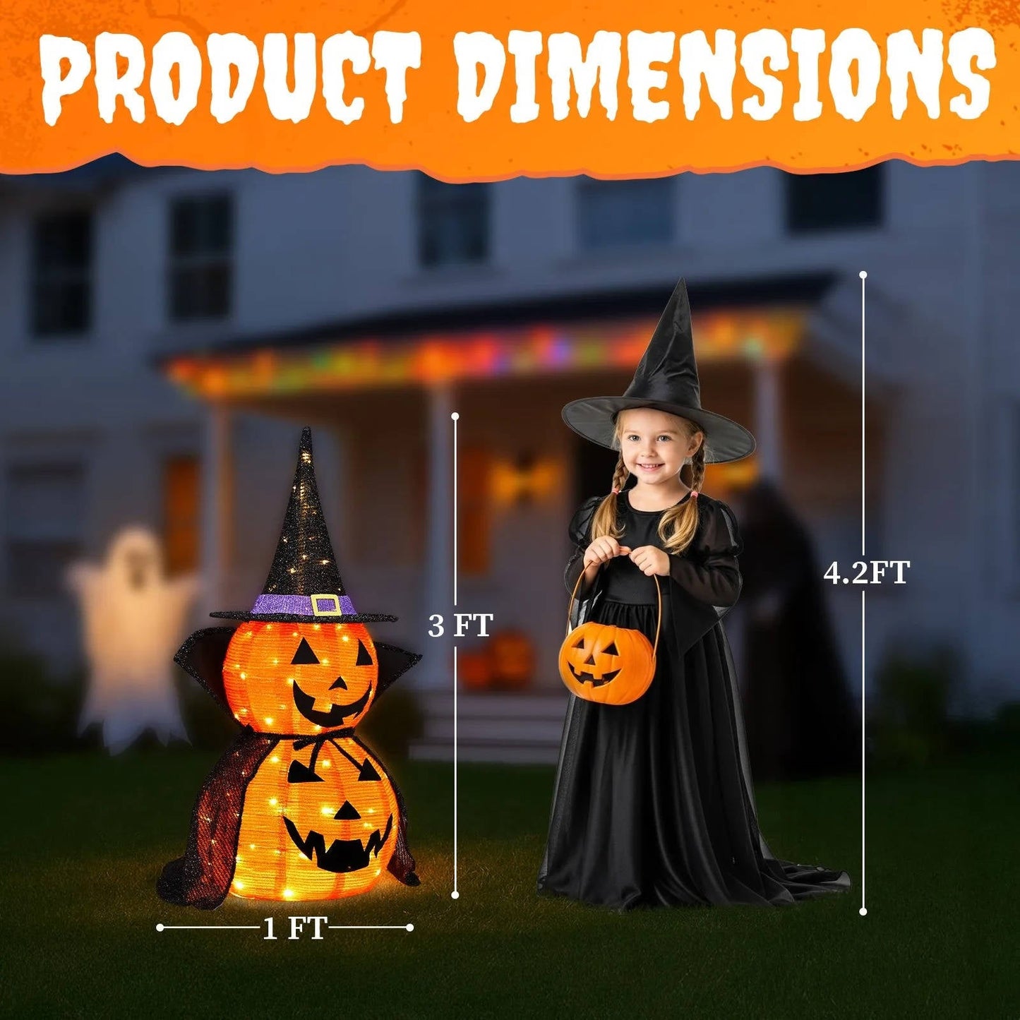 3ft Halloween Collapsible Lighted In/Outdoor Pumpkin...
