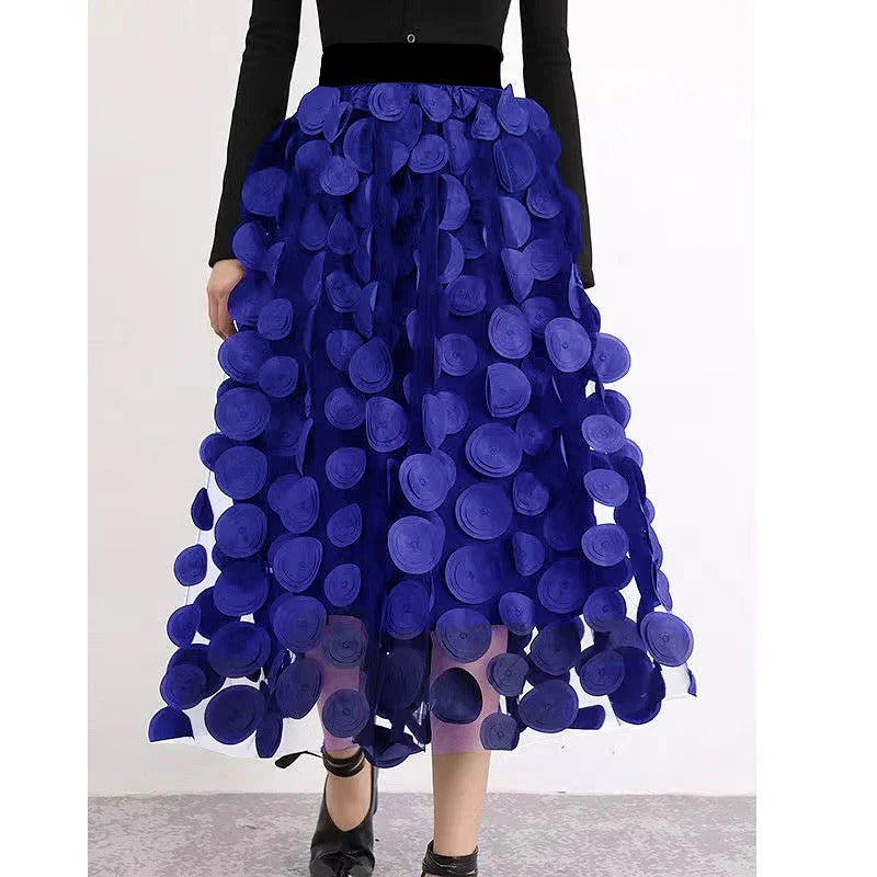 Chic Skirt Made of Polka Dot and Tulle Patchwork