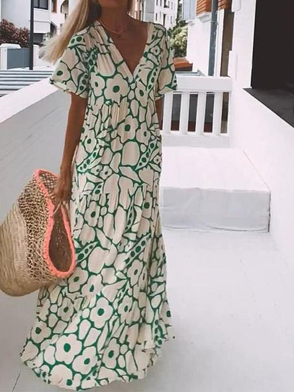 Long Dress with Short Sleeves and Print