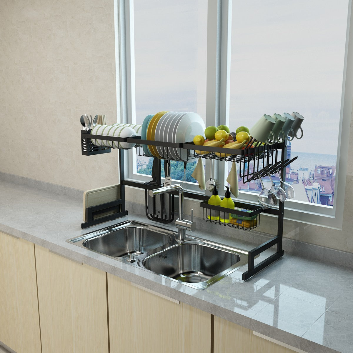 34.6" Stainless Steel Black Dish Drying Rack Over...