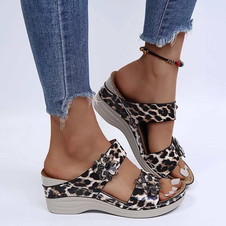 Leopard / Snake Print Orthopedic Leather Wedge Soft...