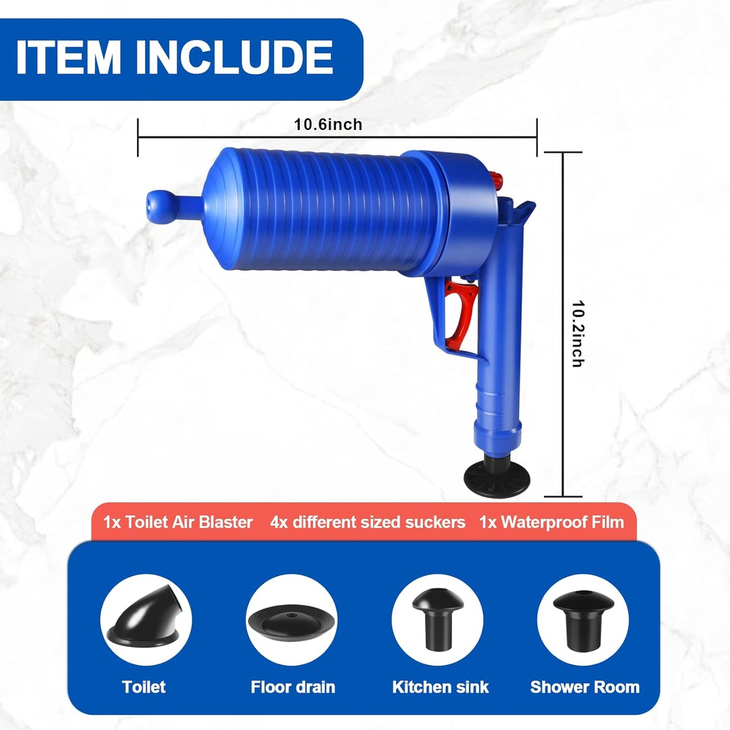 Drain Blaster Air Toilet Sink Plunger Gun Drain Clog...