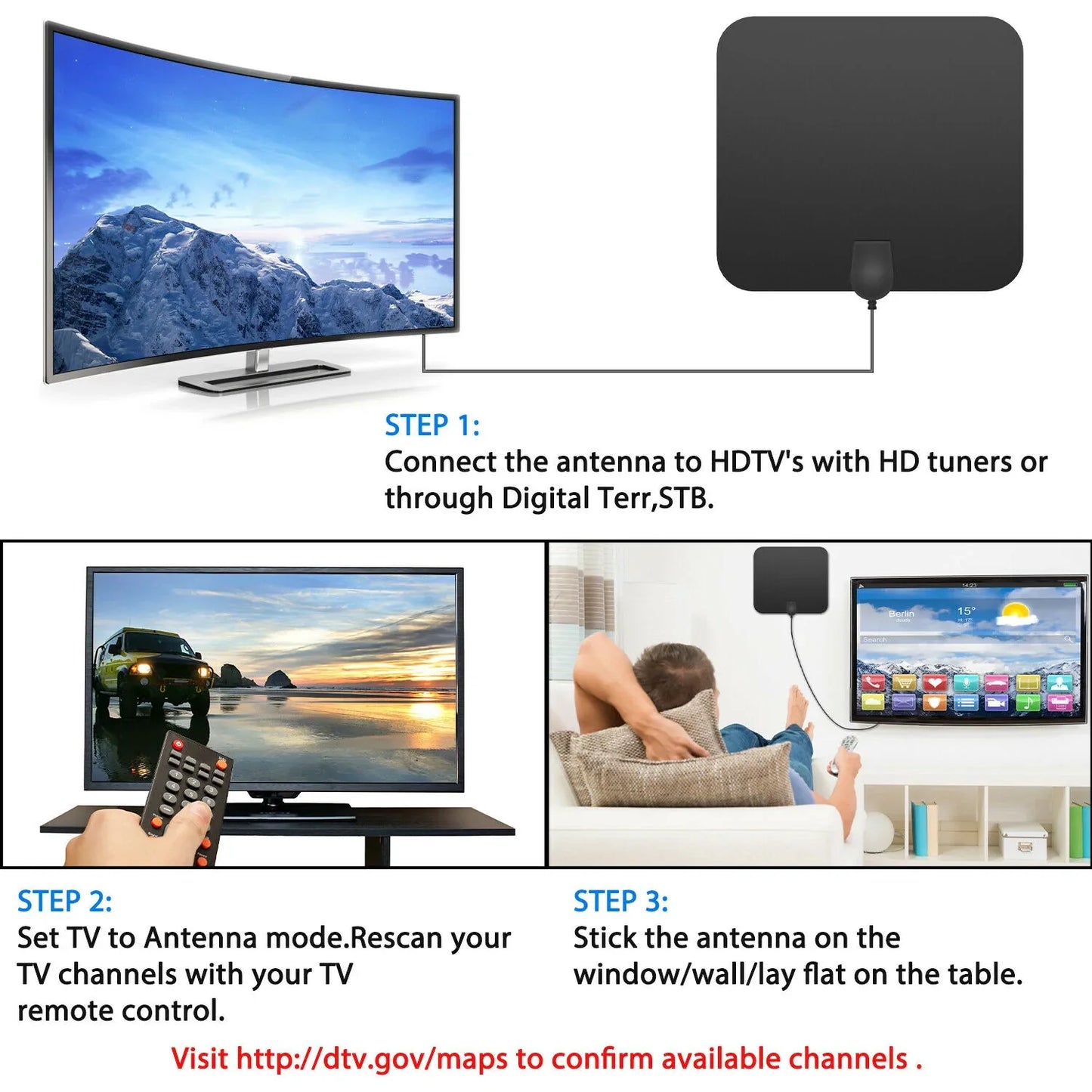 300 Miles Indoor Digital Amplified HDTV Antenna W/...