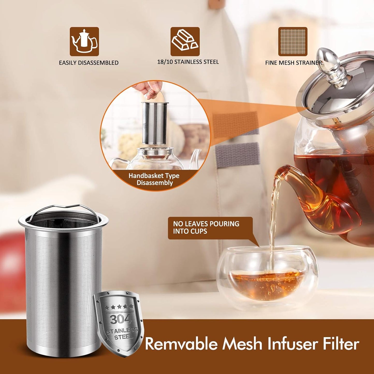 Blooming and Loose Leaf 1000ml Glass Teapot with...