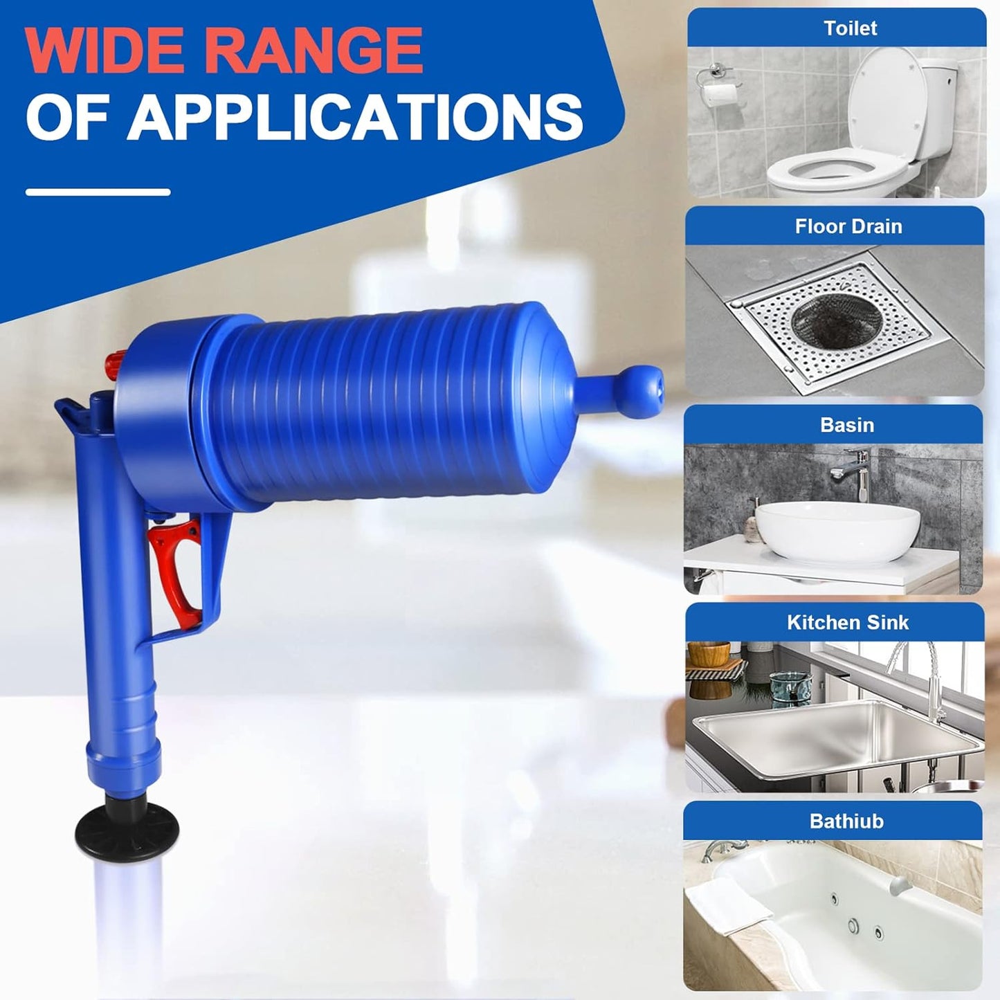 Drain Blaster Air Toilet Sink Plunger Gun Drain Clog...