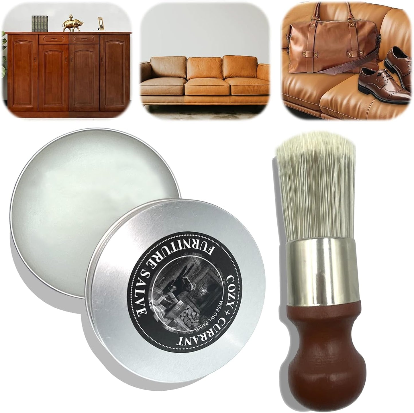 Furniture Salve and Brush for Leather and Wood