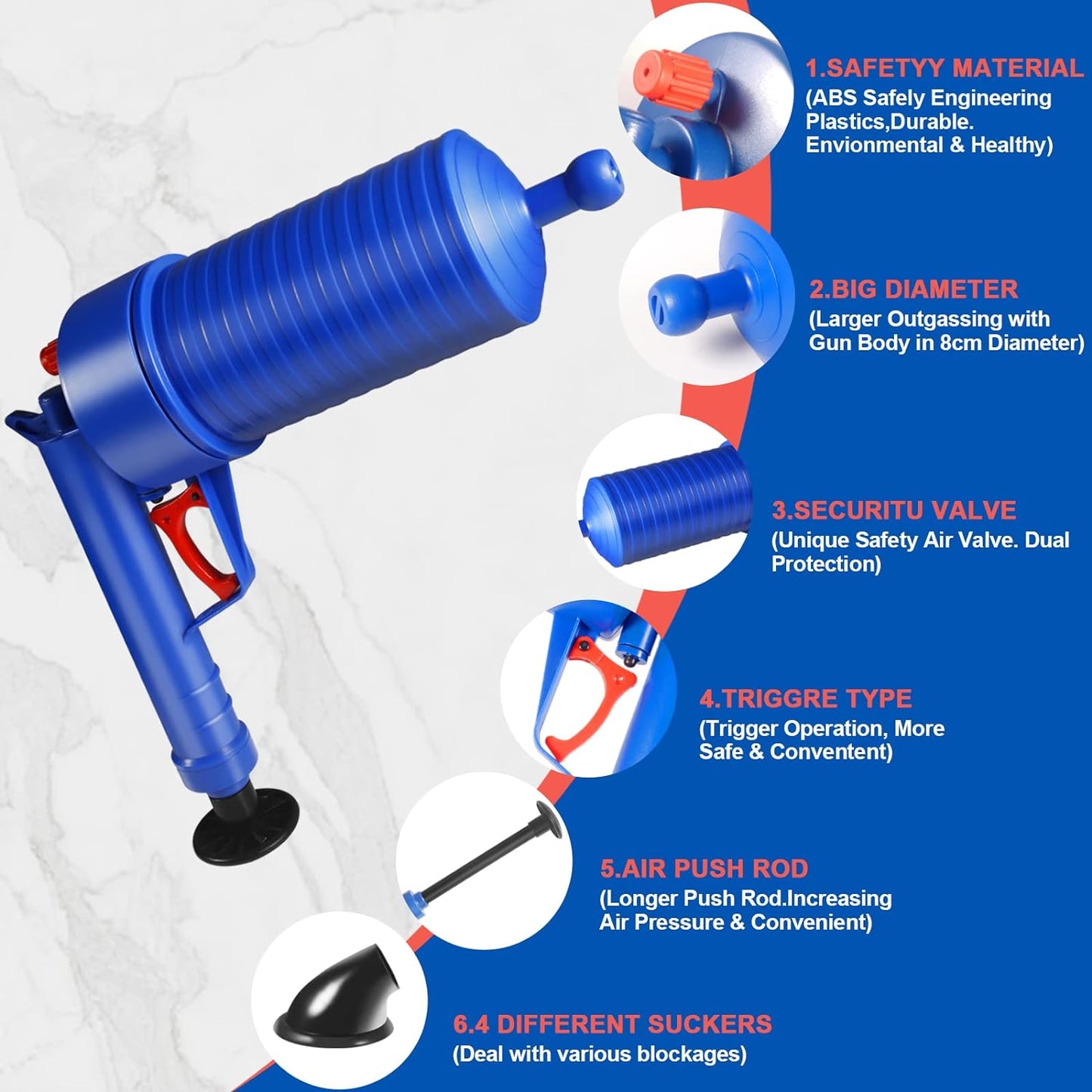 Drain Blaster Air Toilet Sink Plunger Gun Drain Clog...
