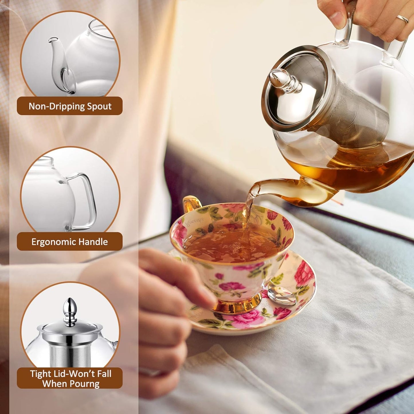 Blooming and Loose Leaf 1000ml Glass Teapot with...