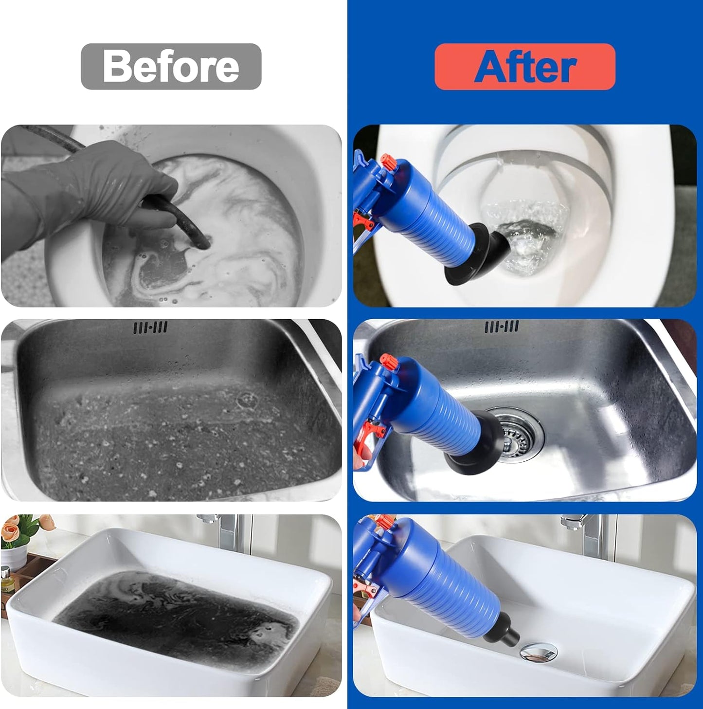 Drain Blaster Air Toilet Sink Plunger Gun Drain Clog...
