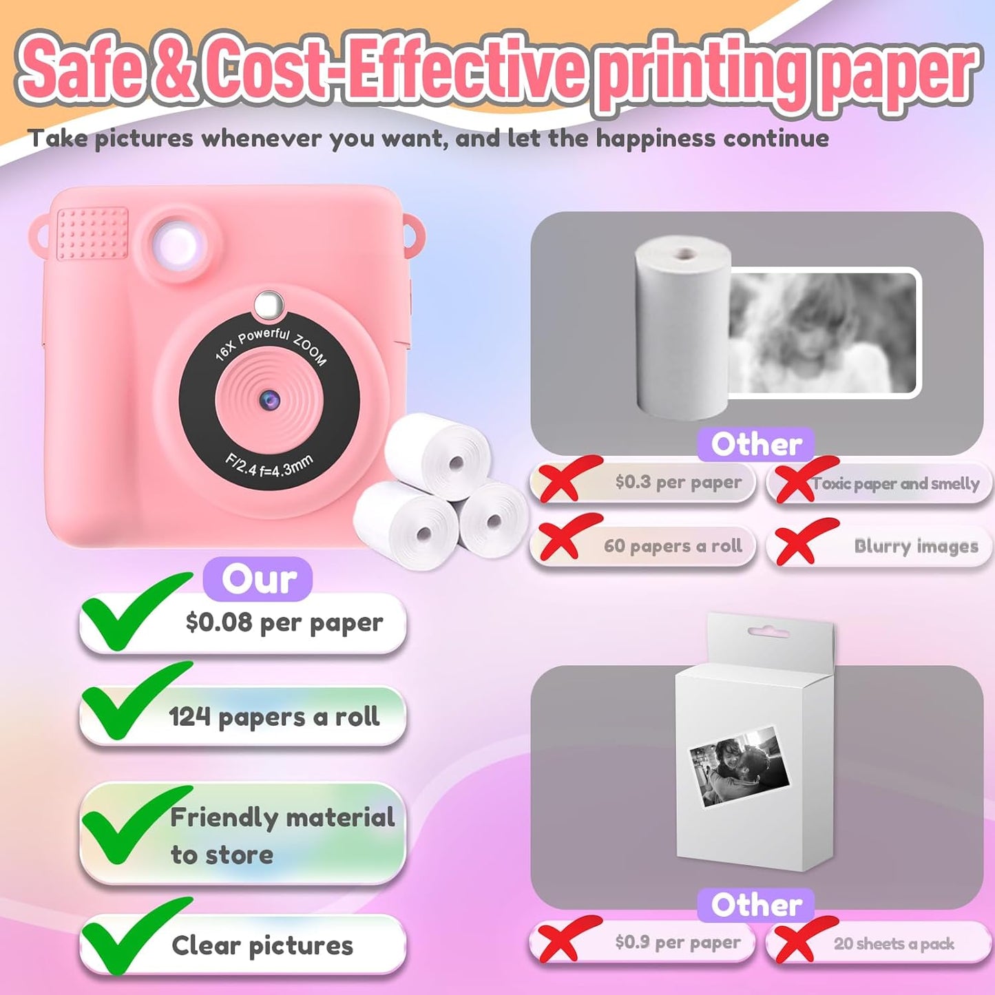 Digital Instant Print Portable Camera for Kids