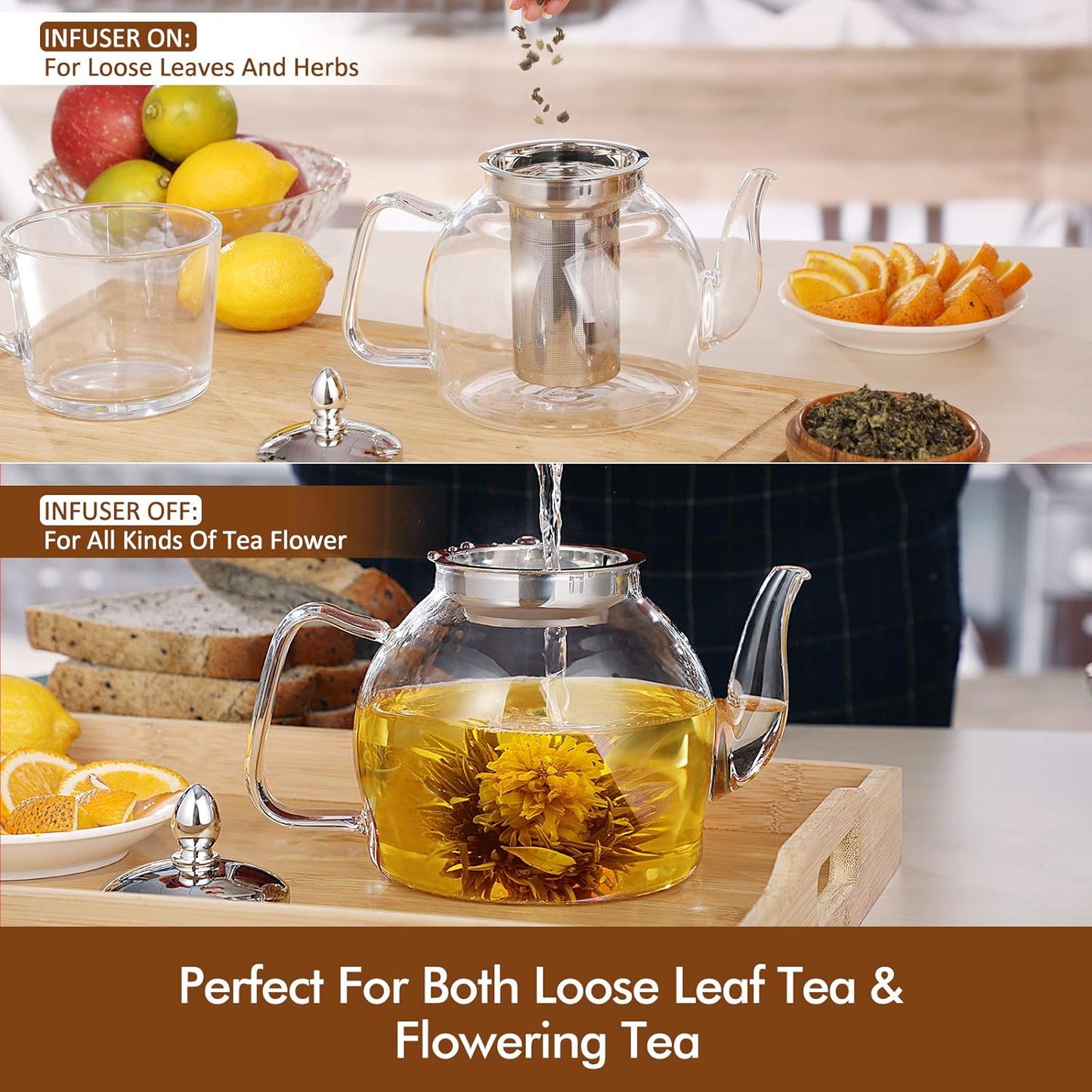Blooming and Loose Leaf 1000ml Glass Teapot with...