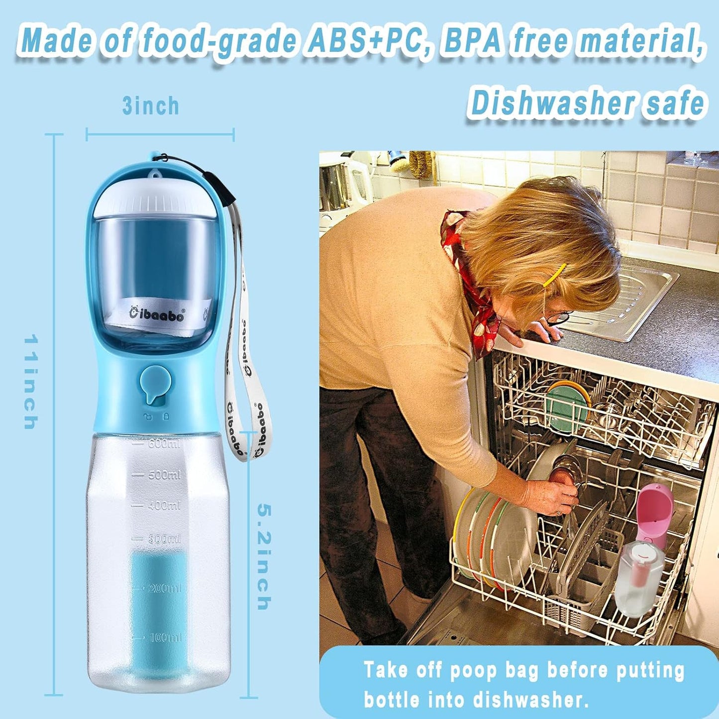 Dog Water Bottle with Food Container