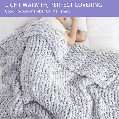 Chenille Chunky Knitted Blanket, Thick Cable Knit Throw...