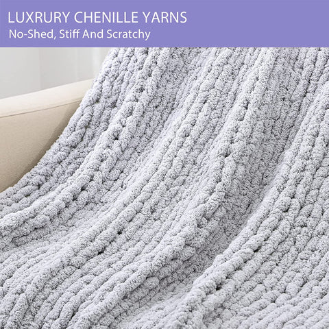Chenille Chunky Knitted Blanket, Thick Cable Knit Throw...