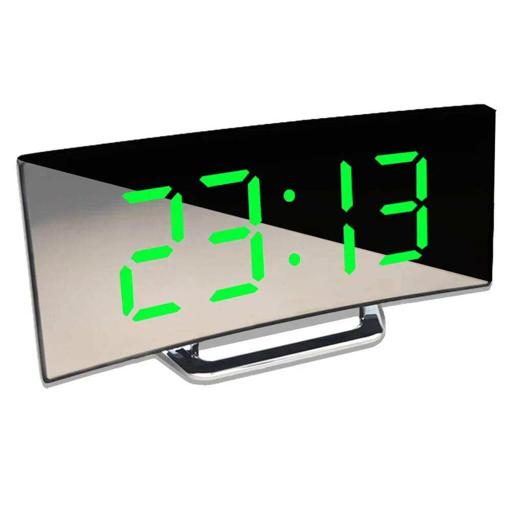 Curved LED Digital Alarm Clock with Mirror Display and...