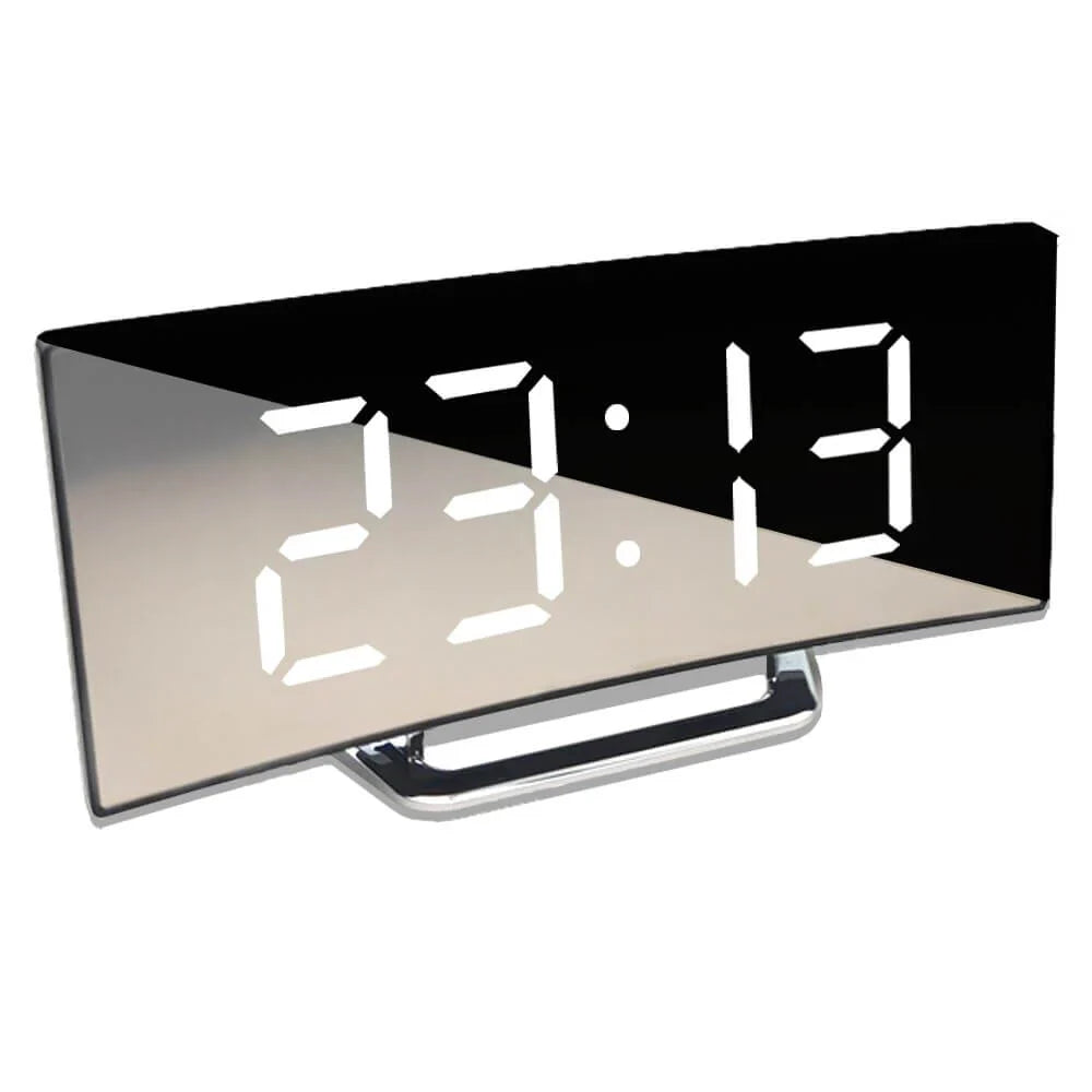 Curved LED Digital Alarm Clock with Mirror Display and...