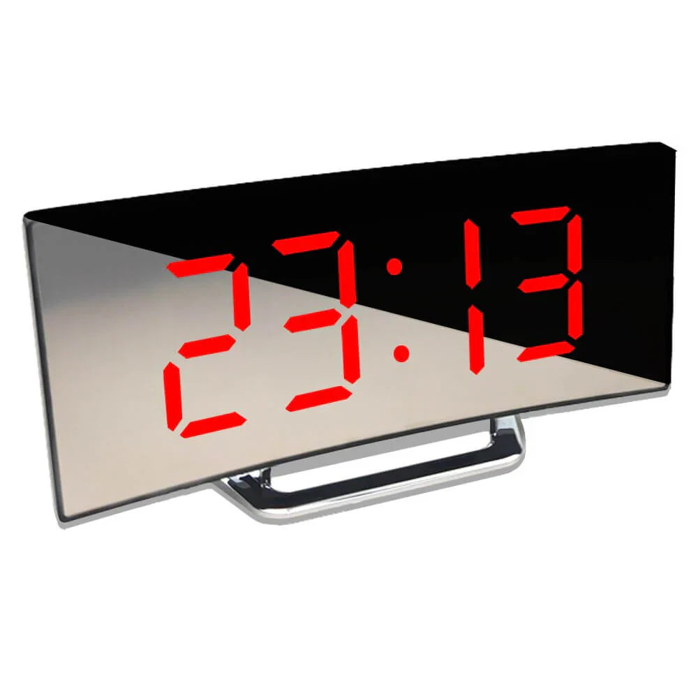 Curved LED Digital Alarm Clock with Mirror Display and...