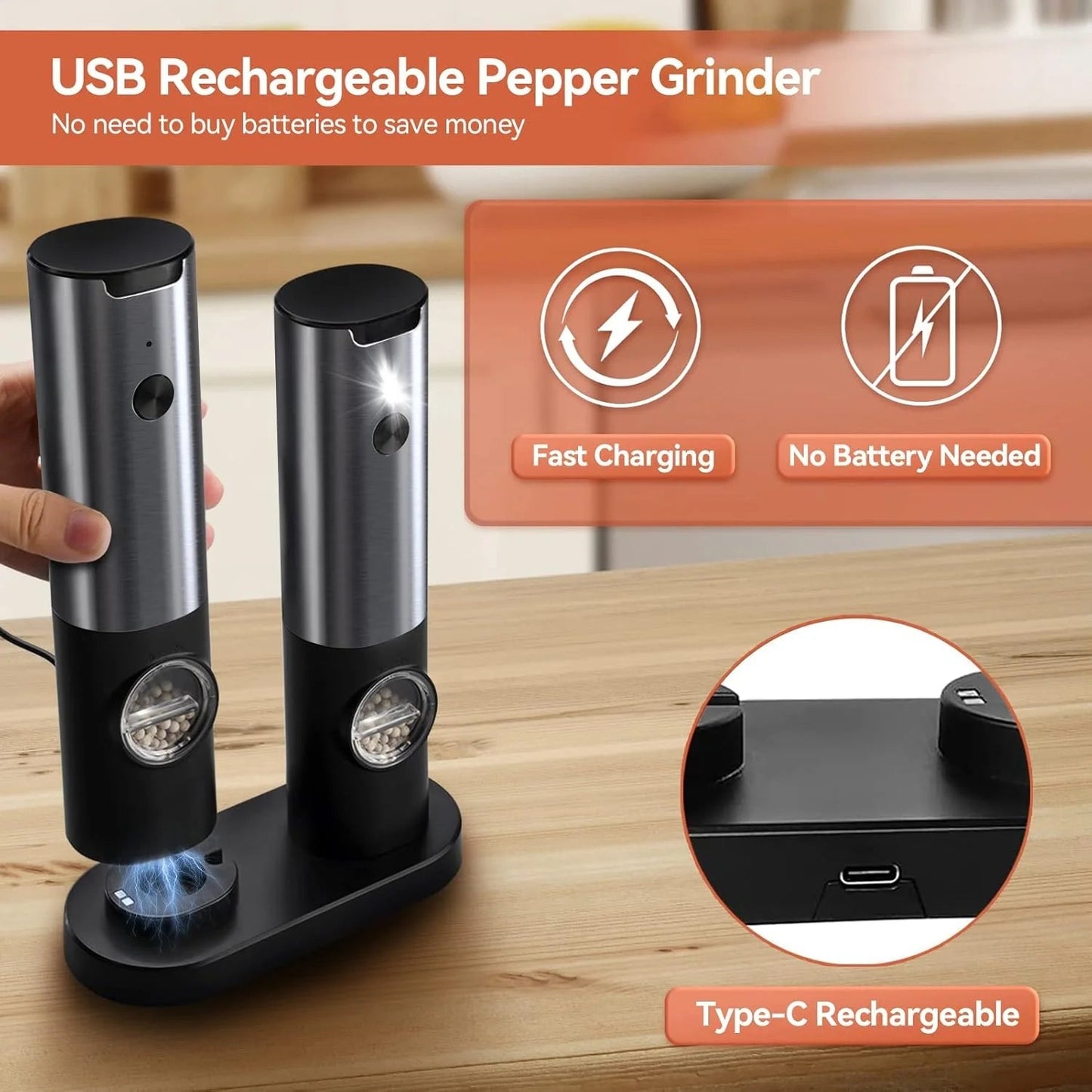 Elegant Electric Salt and Pepper Mill with Rechargeable...