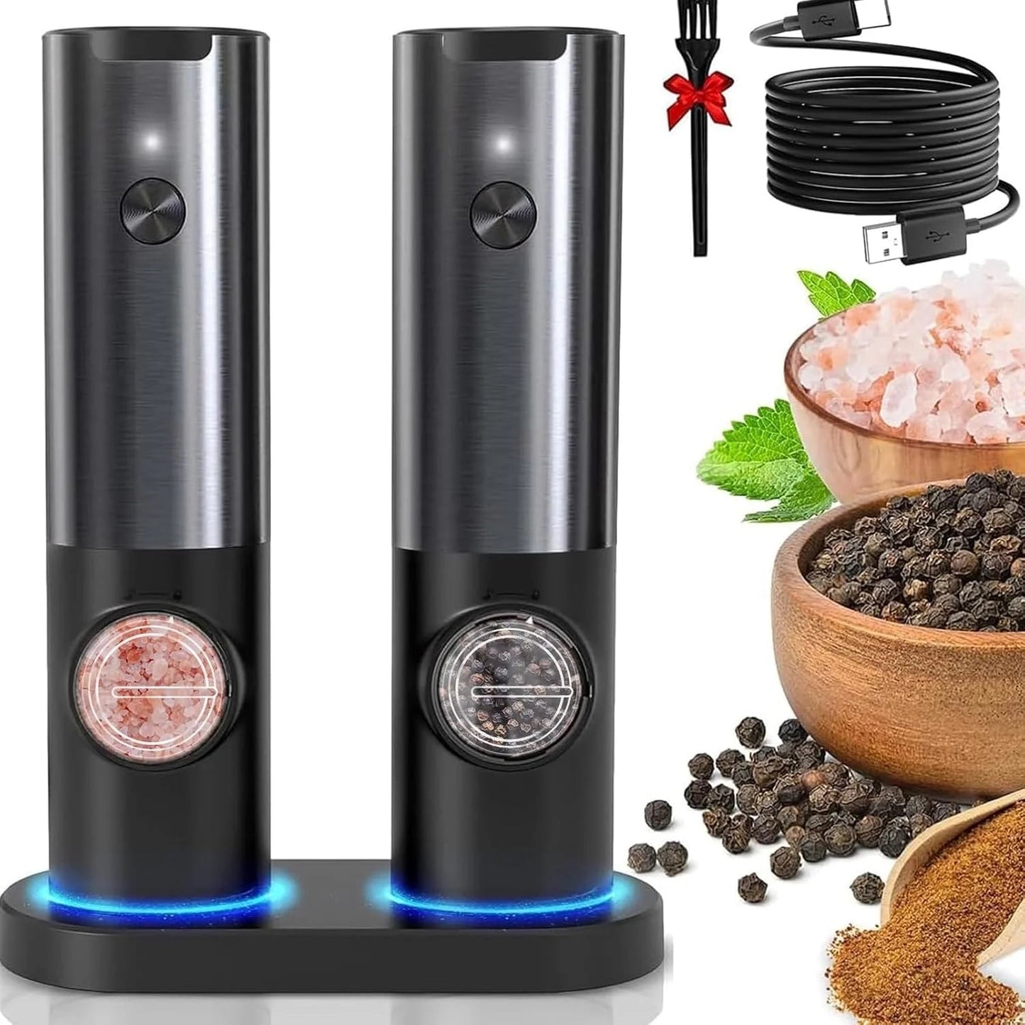 Elegant Electric Salt and Pepper Mill with Rechargeable...
