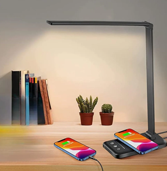 Contemporary Adjustable LED Table Lamp with Charging...