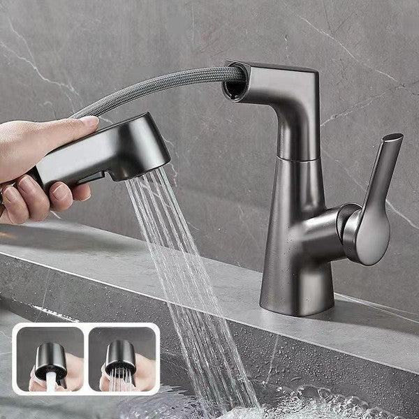 Bathroom Faucet with Rotating Retractable Hand Shower