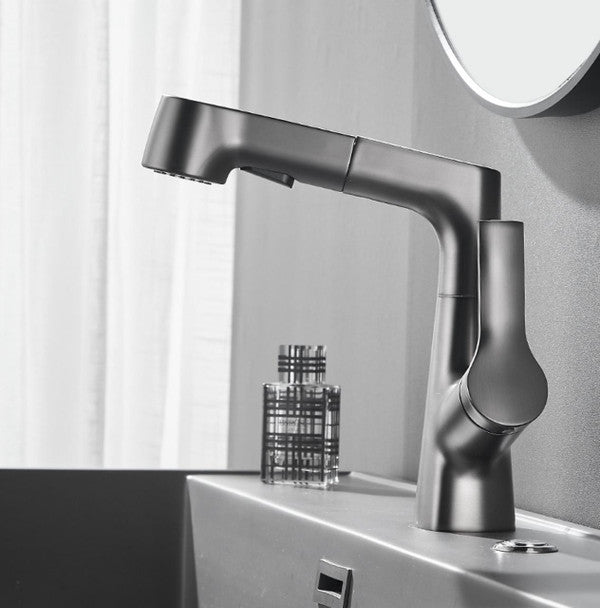 Bathroom Faucet with Rotating Retractable Hand Shower