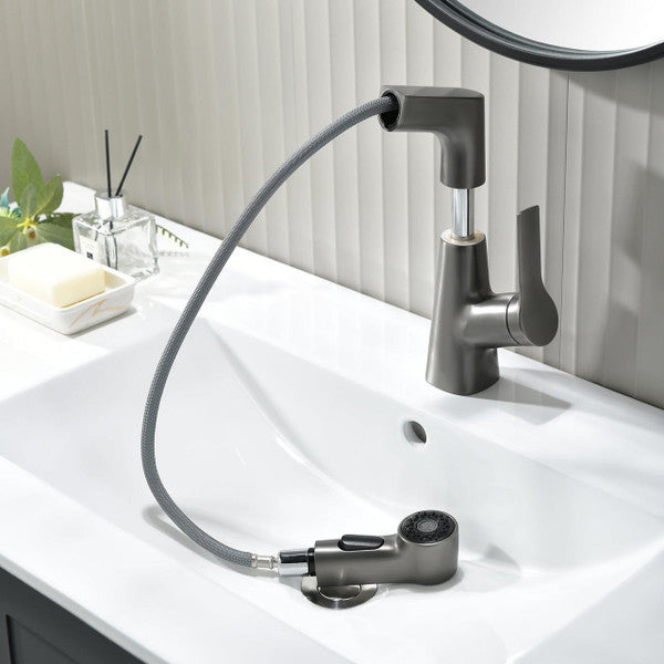 Bathroom Faucet with Rotating Retractable Hand Shower