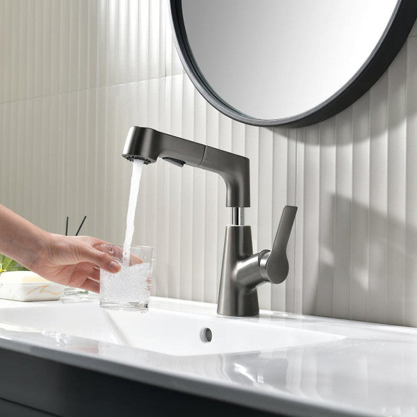 Bathroom Faucet with Rotating Retractable Hand Shower