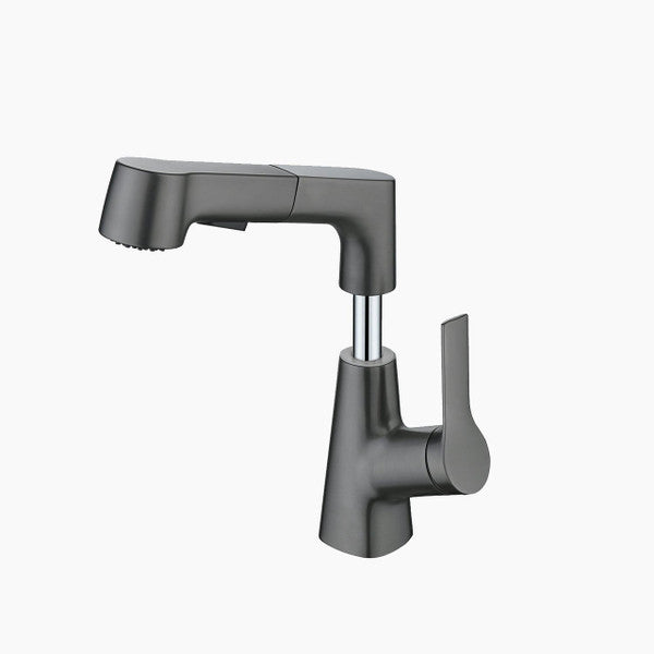 Bathroom Faucet with Rotating Retractable Hand Shower