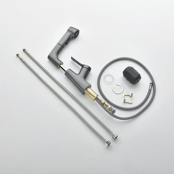 Bathroom Faucet with Rotating Retractable Hand Shower