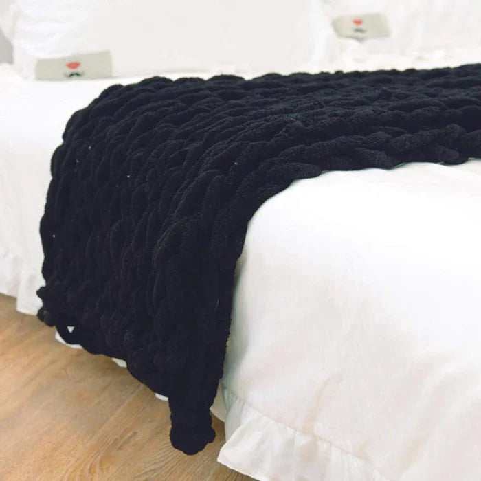 Chenille Chunky Knitted Blanket, Thick Cable Knit Throw...