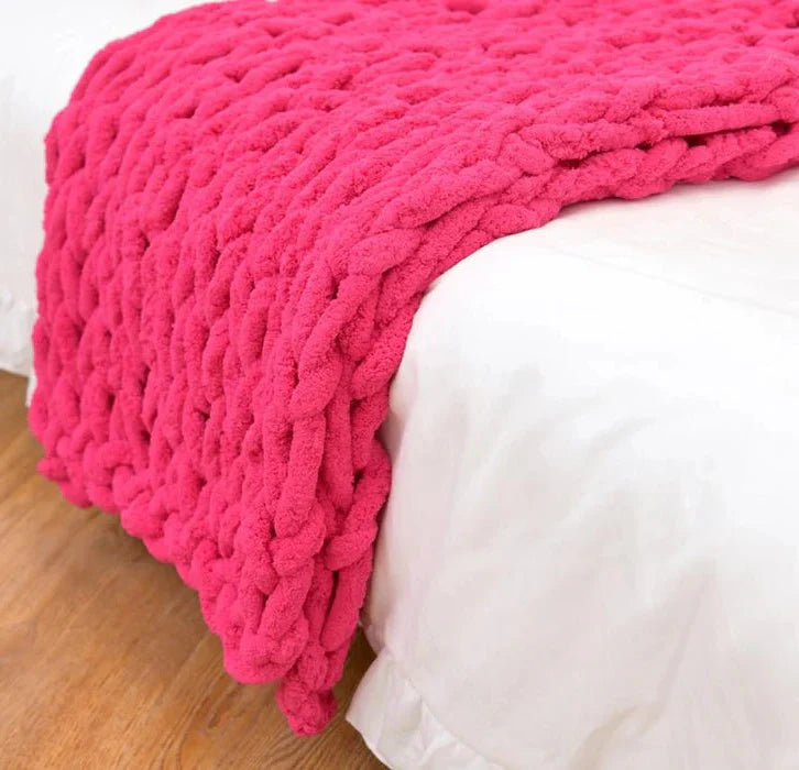 Chenille Chunky Knitted Blanket, Thick Cable Knit Throw...