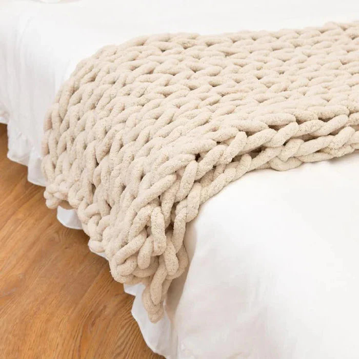 Chenille Chunky Knitted Blanket, Thick Cable Knit Throw...
