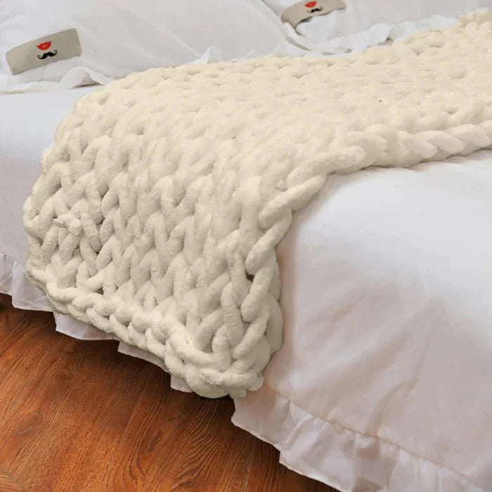Chenille Chunky Knitted Blanket, Thick Cable Knit Throw...