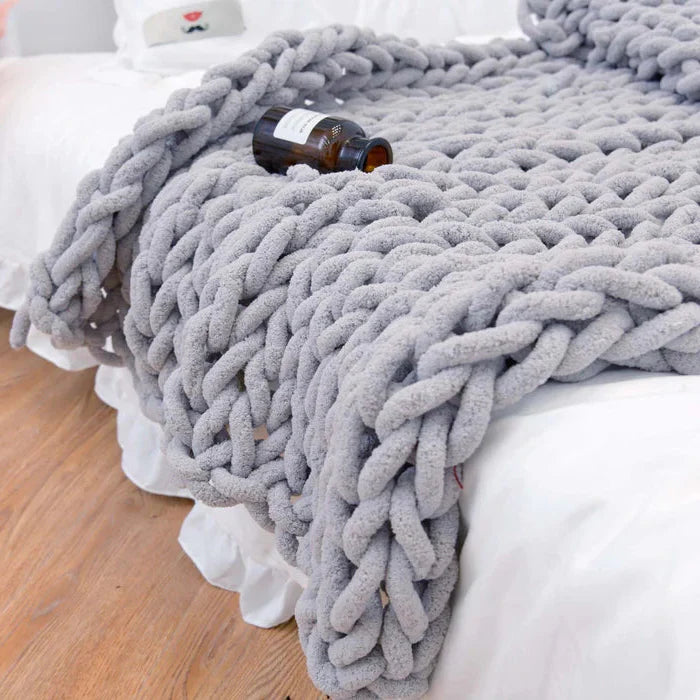 Chenille Chunky Knitted Blanket, Thick Cable Knit Throw...