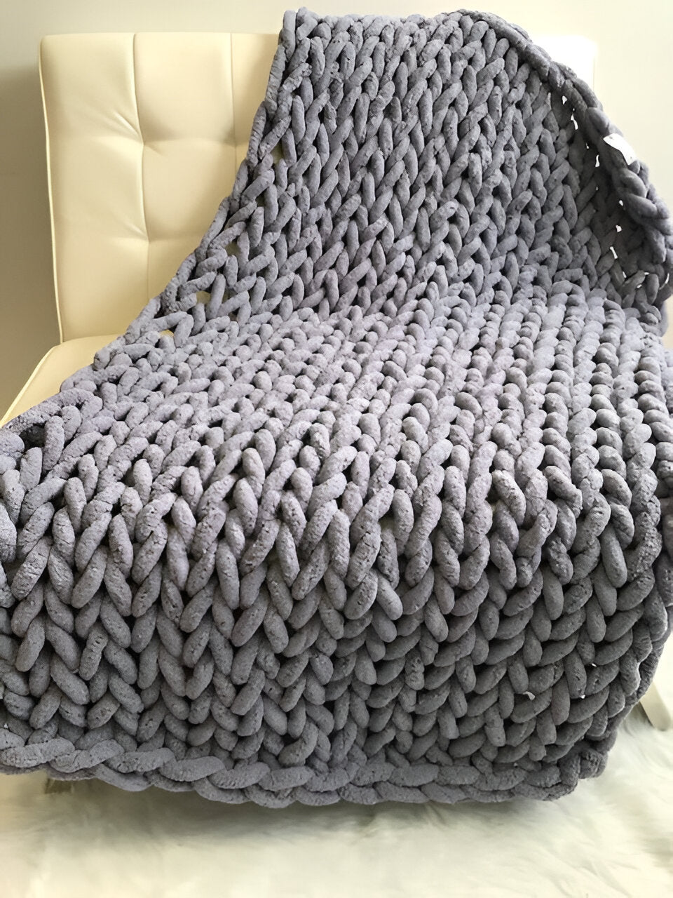 Chenille Chunky Knitted Blanket, Thick Cable Knit Throw...