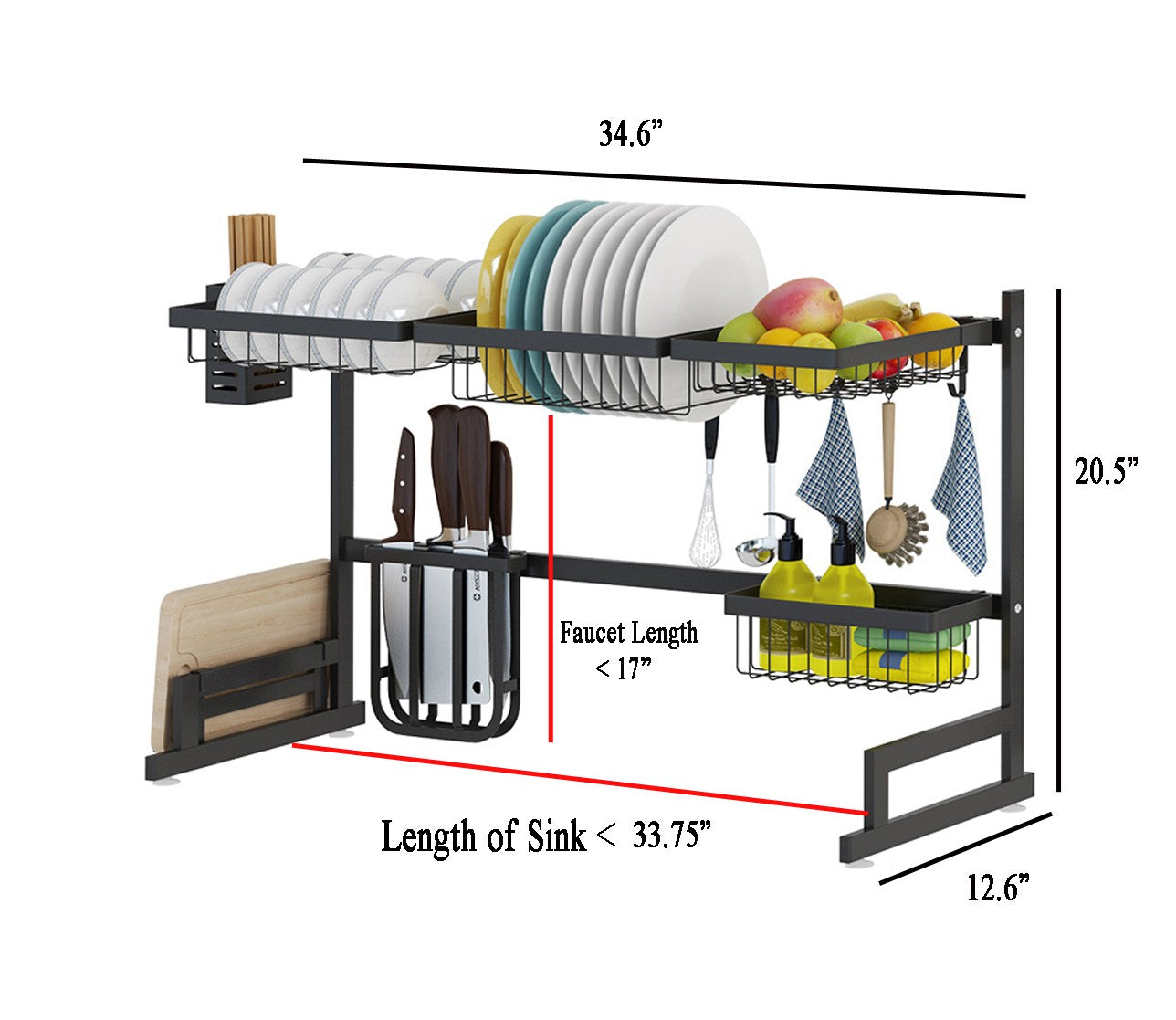 34.6" Stainless Steel Black Dish Drying Rack Over...