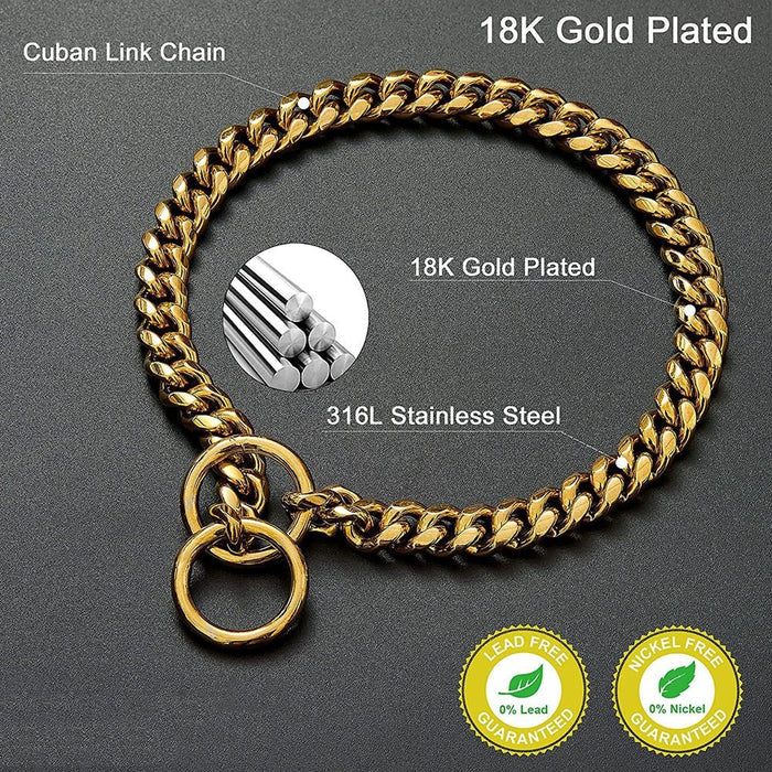 Dog Chain Collar, Black, Gold, Stainless Steel for Dogs...