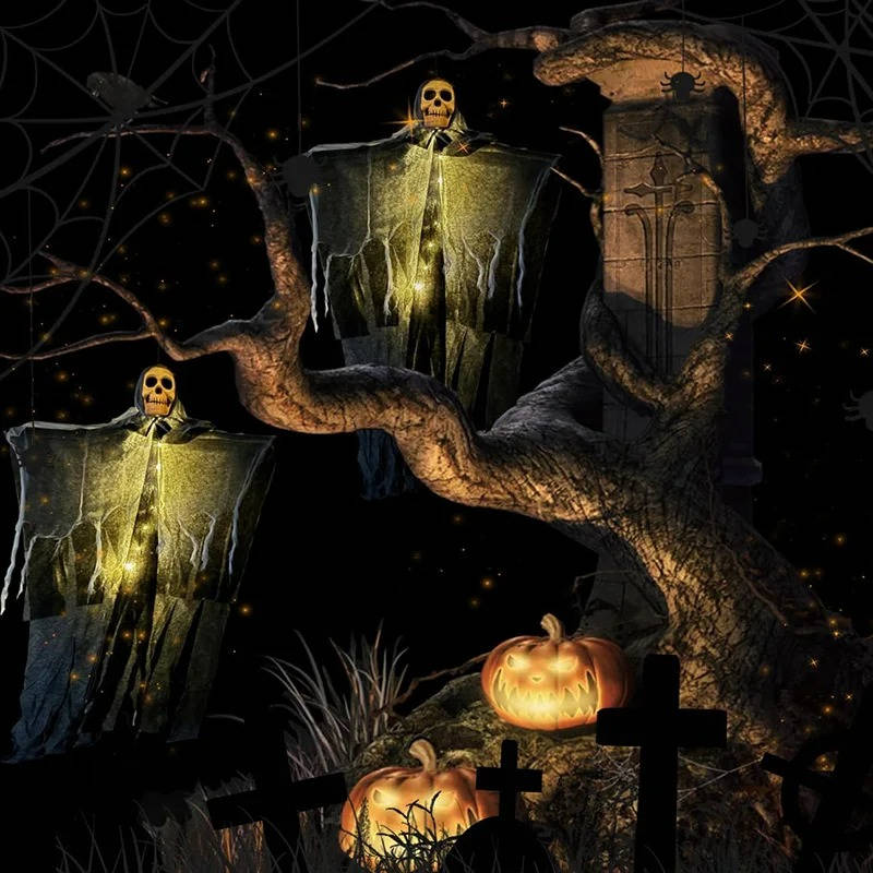 Glowing Skull Scary Outdoor Halloween Decorations- Set...
