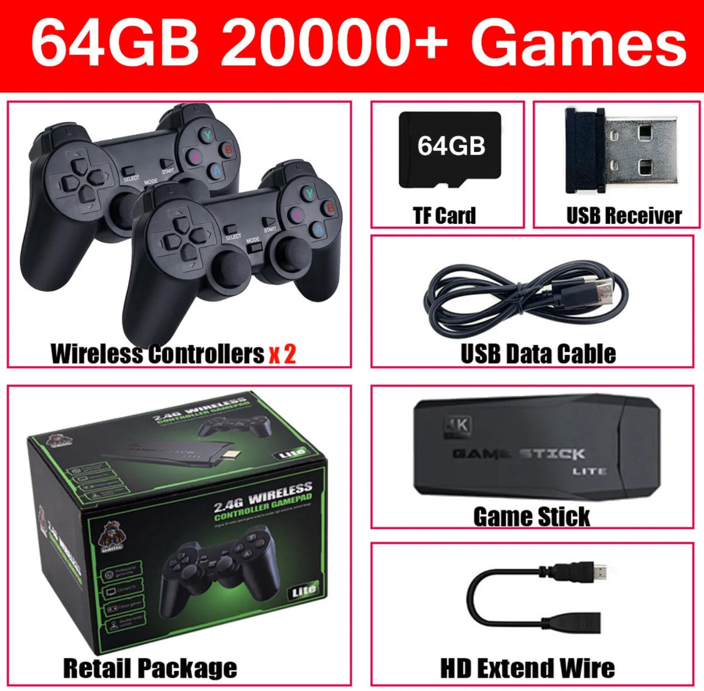 HDMI 4K TV Game Stick Console | 64GB with 20,000+ Retro...