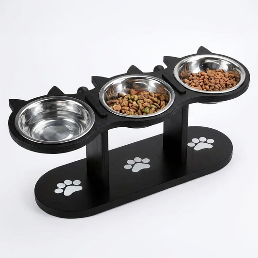 Elevated cat bowl with 3 stainless steel dishes product photo