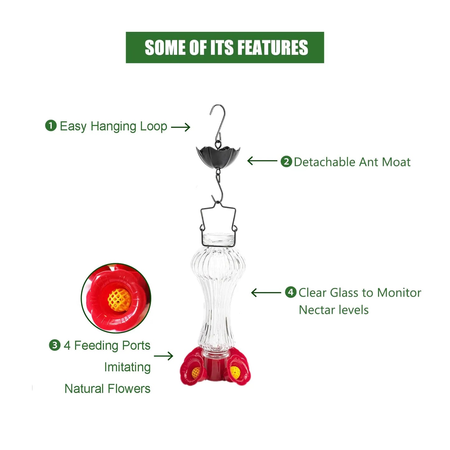 Flowers Glass Hummingbird Feeder with Ant Moat