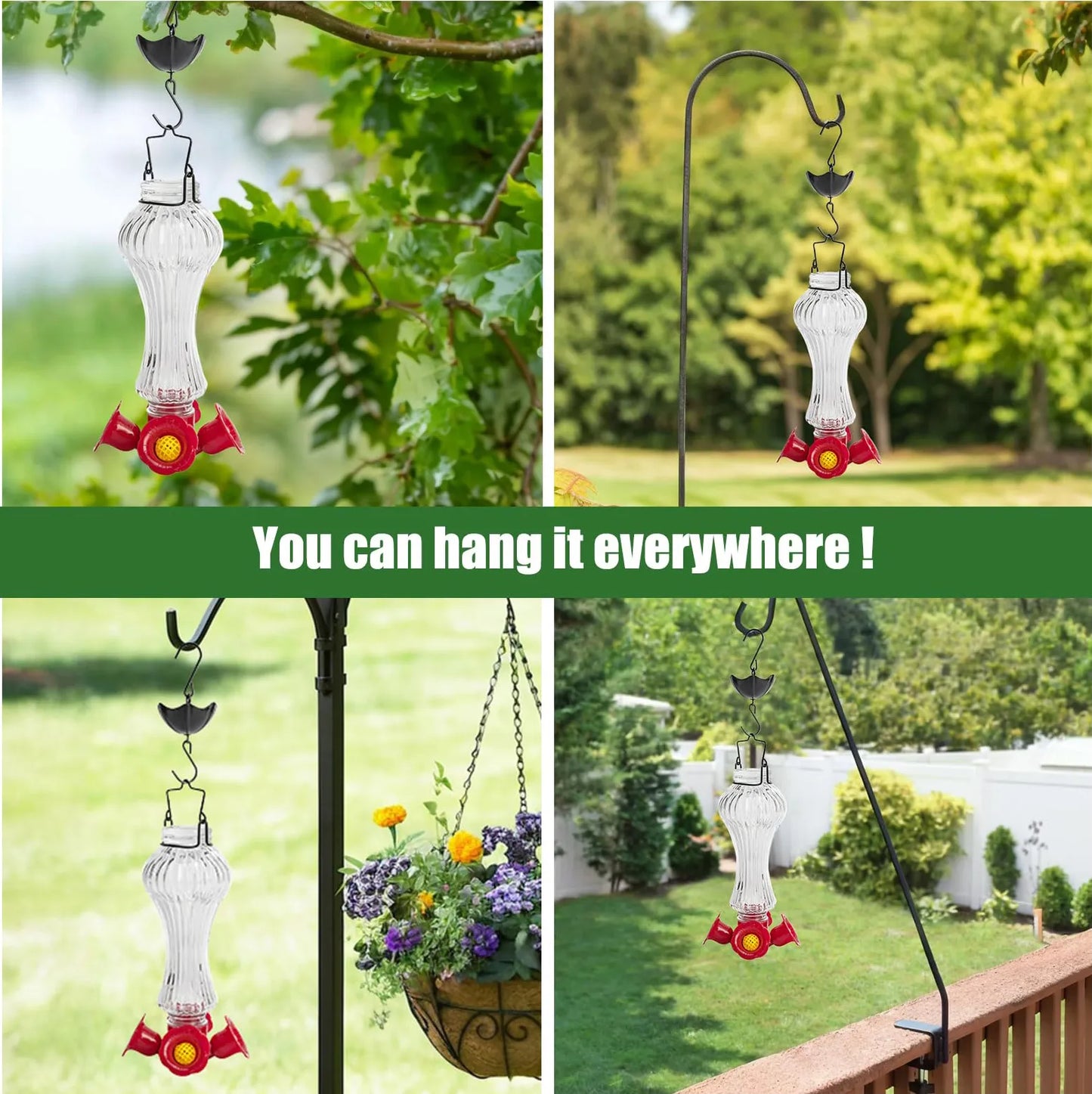 Flowers Glass Hummingbird Feeder with Ant Moat