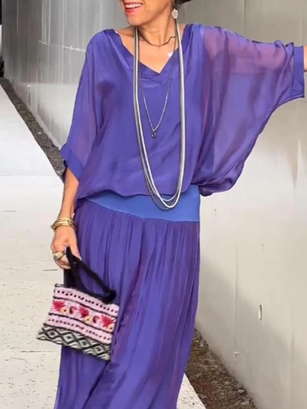 Elegant Two-piece Wide-leg Chiffon Pants