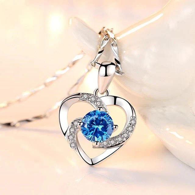 Crystal Heart Necklace - 925 Sterling Silver Pendant CZ...