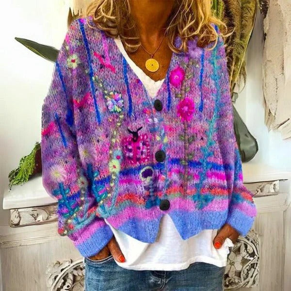 Ladies' Sweater with Floral Patterns